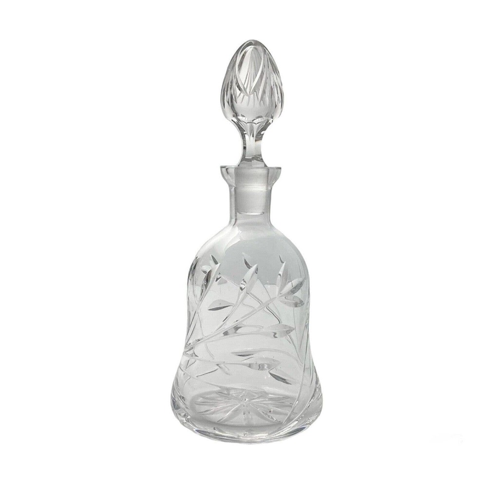Vintage 1970s American Crystal Wine Decanter 10” 18oz Leaf Plant Cuts, Barware